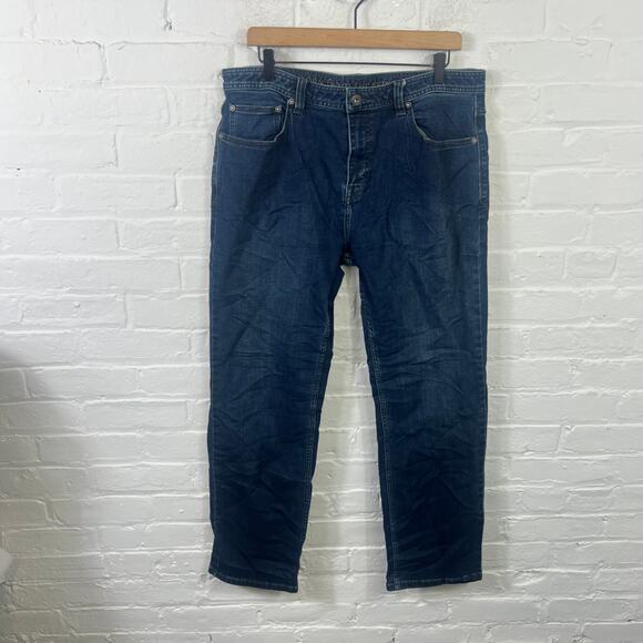 PrAna Men's High Rise Slim Fit Straight Jeans Dark Wash Blue Size 36/30